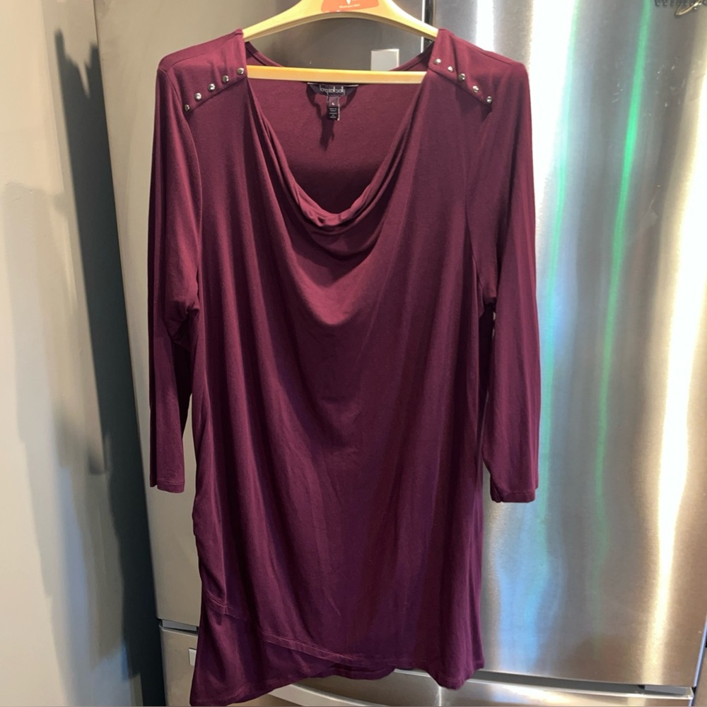 Long Tall Sally PURPLE KNIT Dress SLOUCHY round Neck Long Sleeve Silver Studs L